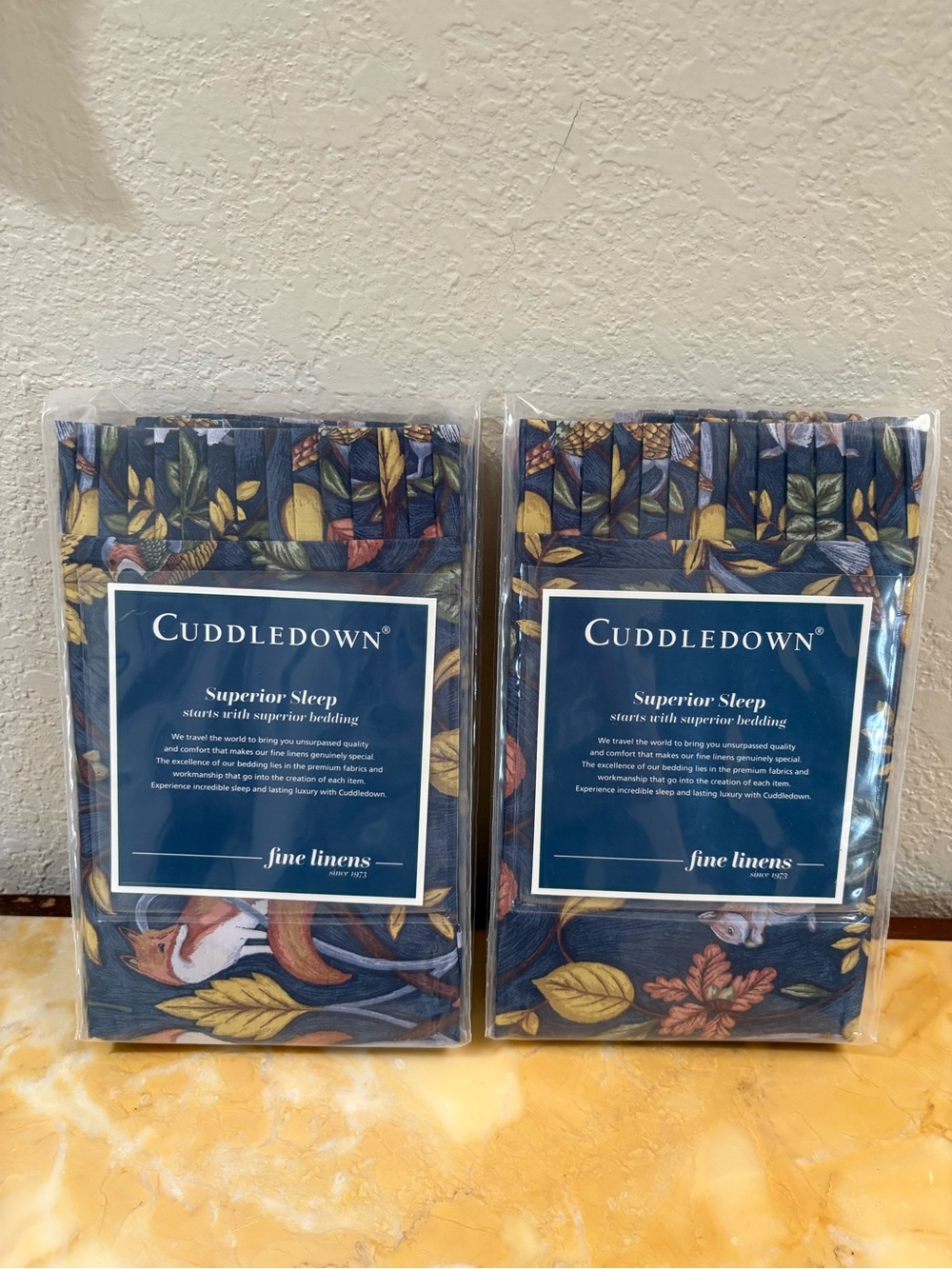 CUDDLEDOWN Forest Grove Navy Wildlife Multi-Standard Set of 2 🆕 Pillowshams